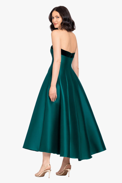 "Kali" Mikado Strapless Midi Dress - Hunter | Betsy & Adam