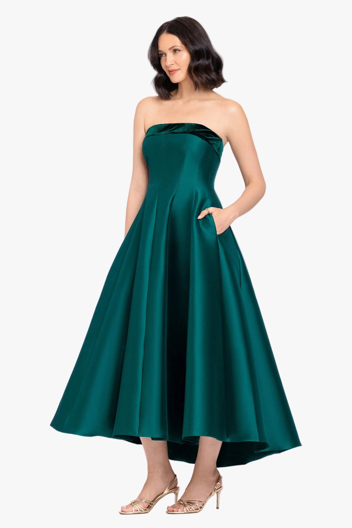 "Kali" Mikado Strapless Midi Dress - Hunter | Betsy & Adam