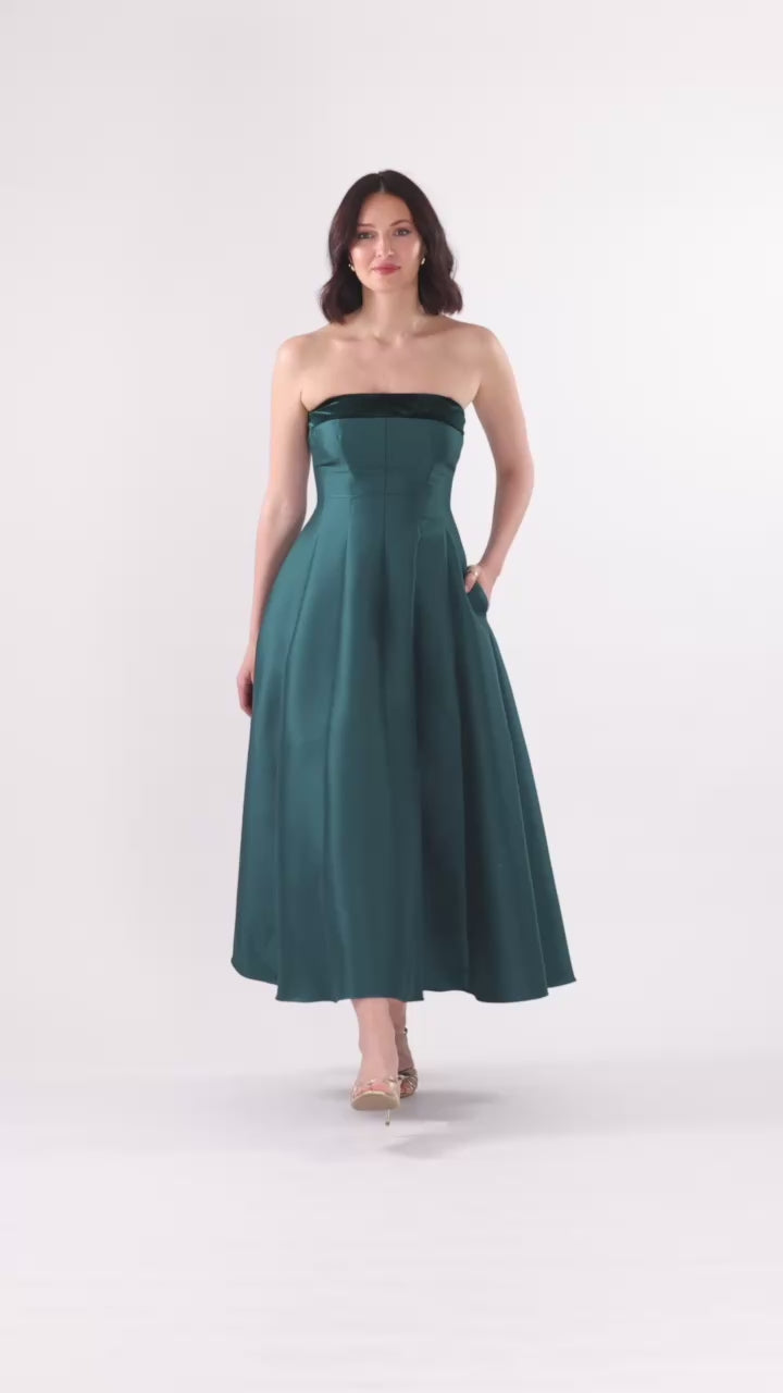 "Kali" Mikado Strapless Midi Dress - Hunter | Betsy & Adam