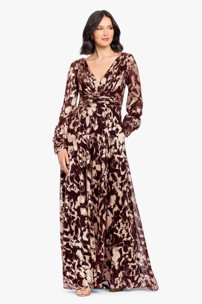 "Melanie" Metallic Knit V-Neck Long Sleeve Dress - Wine/Gold | Betsy & Adam