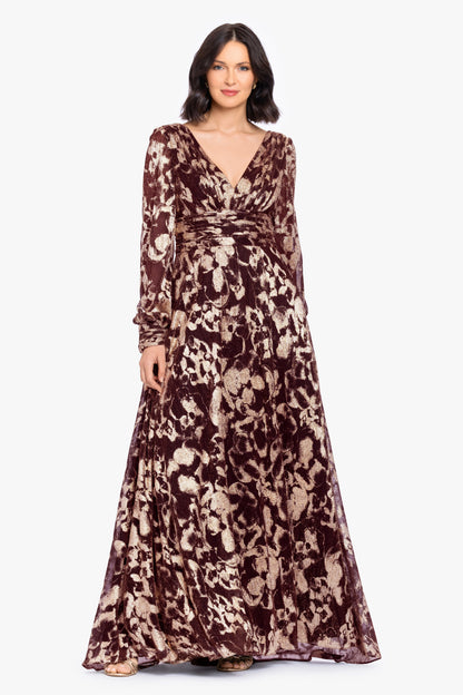 "Melanie" Metallic Knit V-Neck Long Sleeve Dress - Wine/Gold | Betsy & Adam