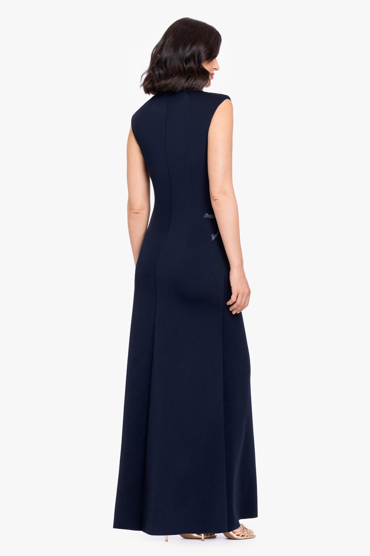 "Phoebe" Techno Scuba Flower Applique Dress - Navy | Betsy & Adam