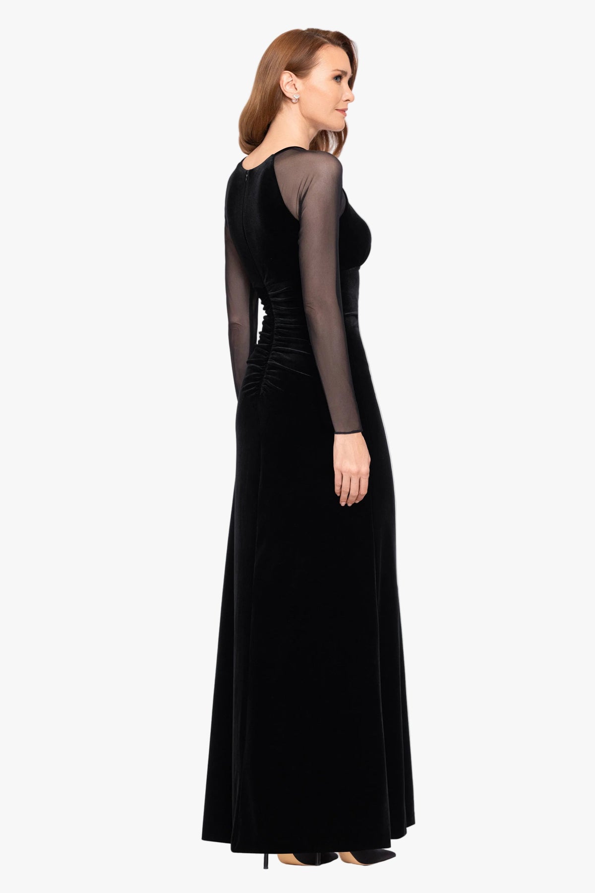 "Paris" Velvet & Mesh Long Sleeve Dress - Black | Betsy & Adam