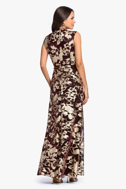 Petite "Cory" Metallic Print Ruched Dress - Wine/Gold | Betsy & Adam