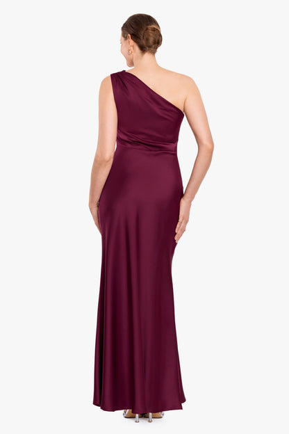 "Magnolia" Satin One Shoulder Dress - Wine | Betsy & Adam