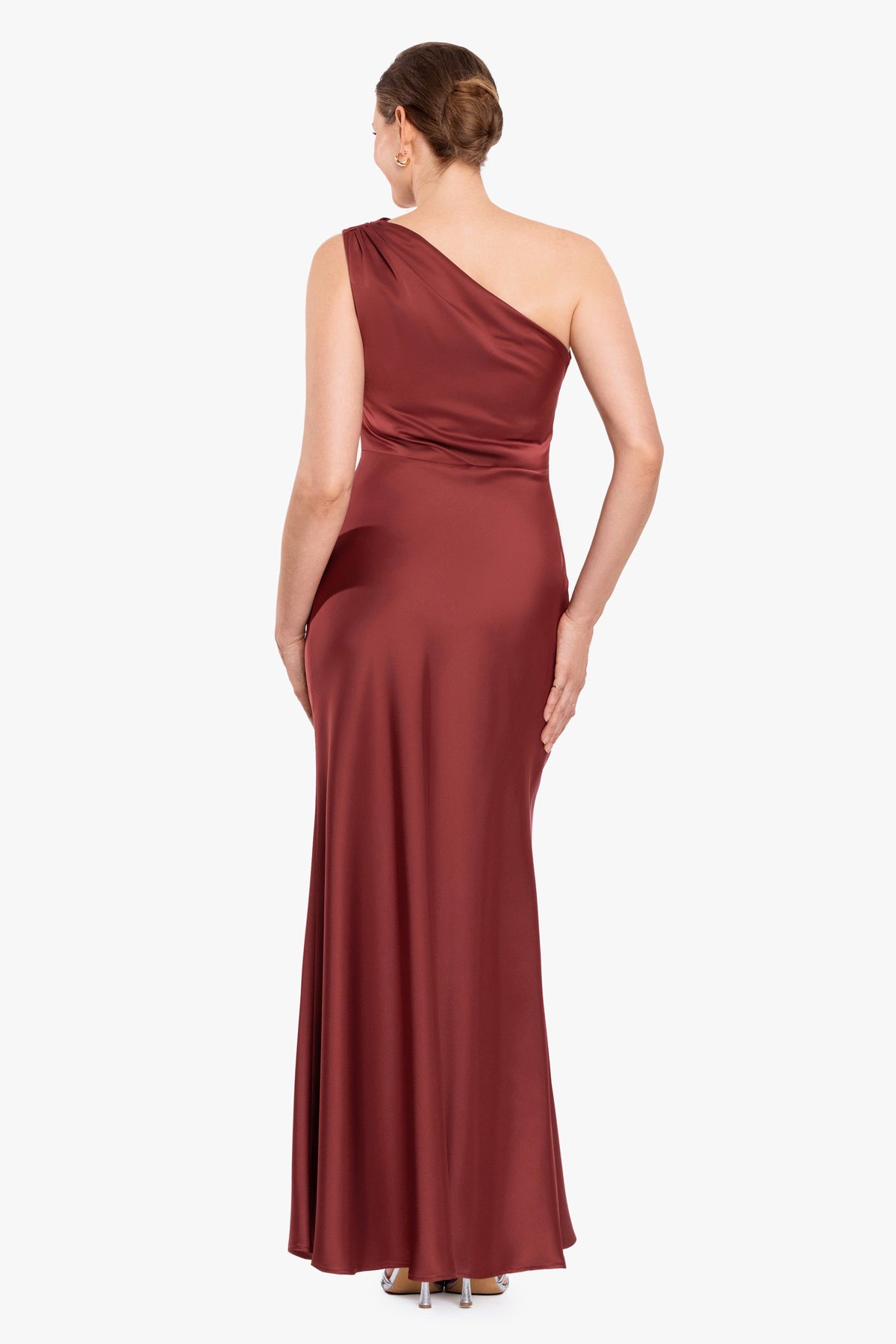 "Magnolia" Satin One Shoulder Dress - Nutmeg | Betsy & Adam