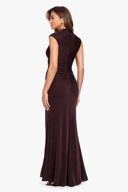 "Mika" Studded Knit Ruched Back Dress - Brown/Silver | Betsy & Adam