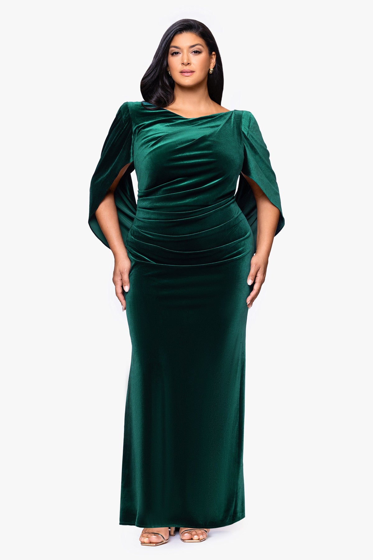 Plus "Audrey" Velvet Draped Back Dress - Hunter | Betsy & Adam