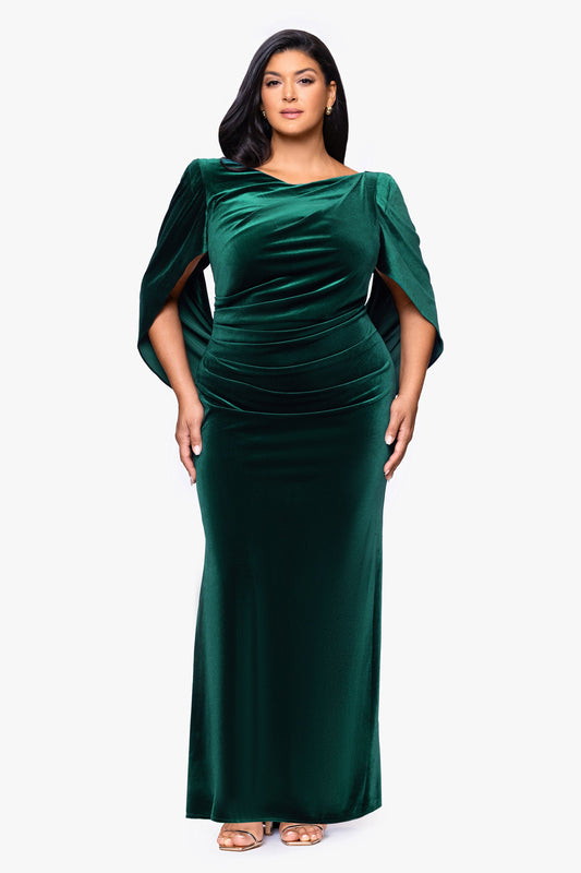 Plus "Audrey" Velvet Draped Back Dress - Hunter | Betsy & Adam