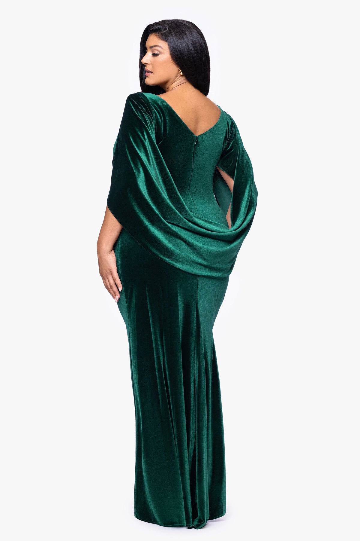 Plus "Audrey" Velvet Draped Back Dress - Hunter | Betsy & Adam