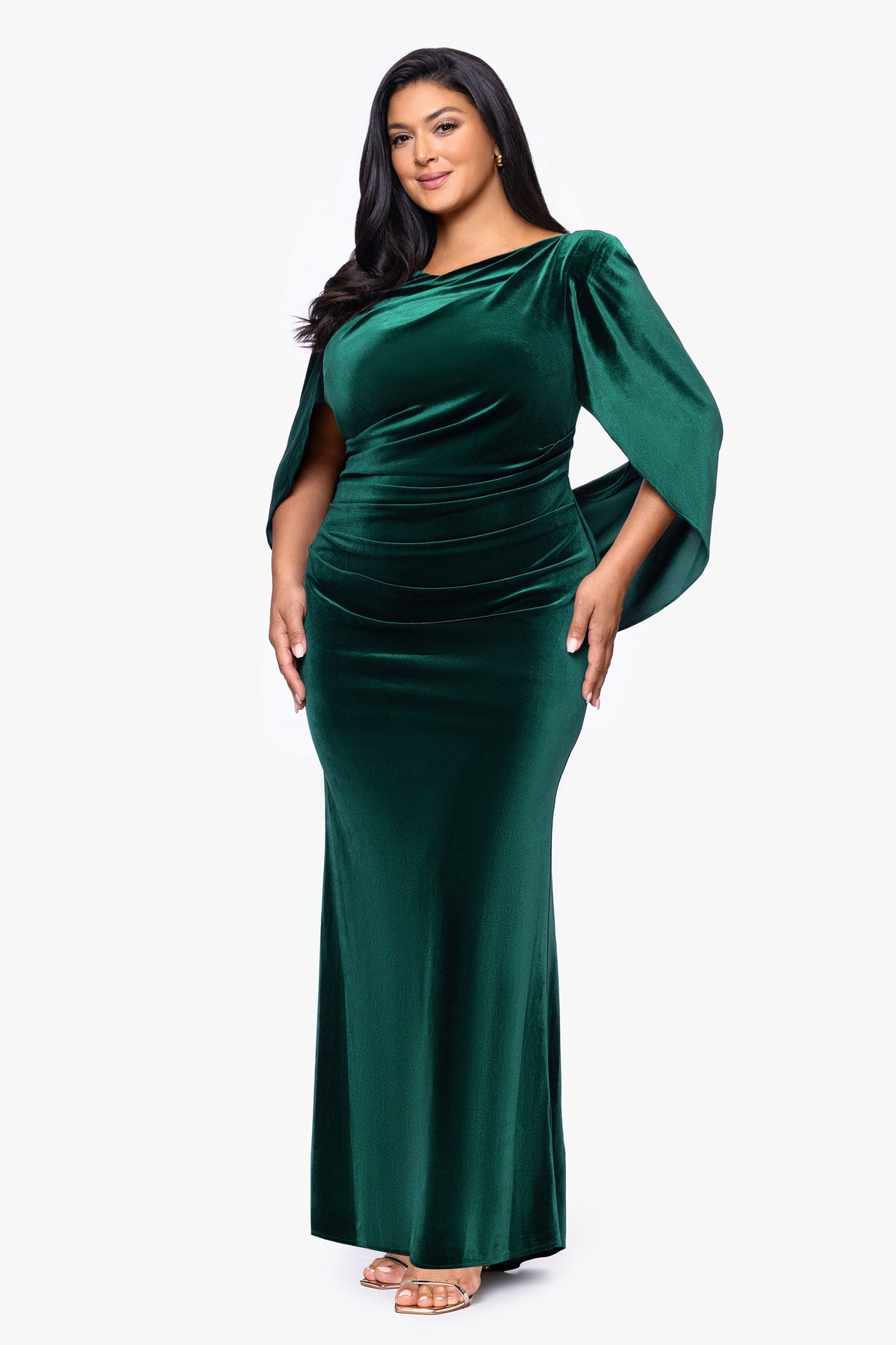 Plus "Audrey" Velvet Draped Back Dress - Hunter | Betsy & Adam