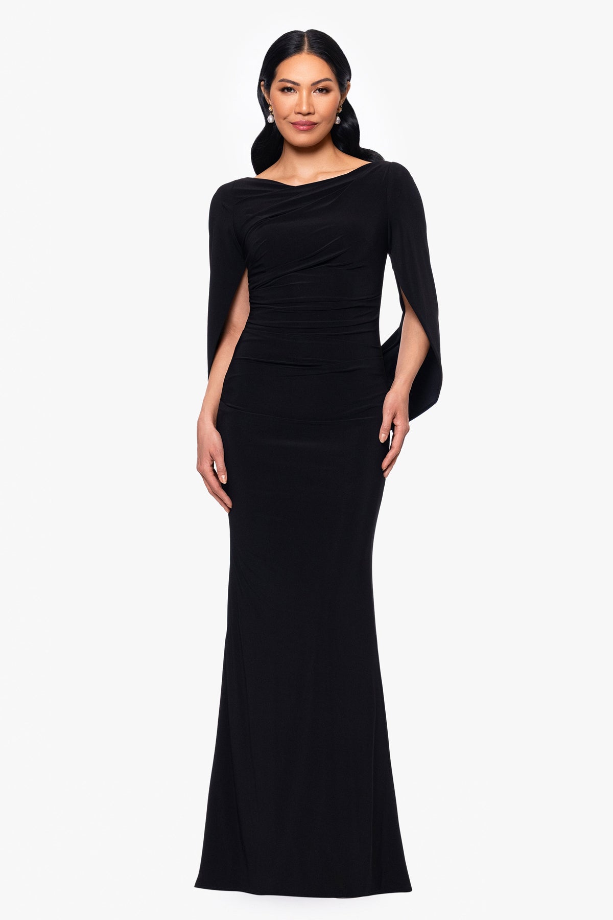 “Miriam” Jersey Knit Draped Back Dress - Black | Betsy & Adam