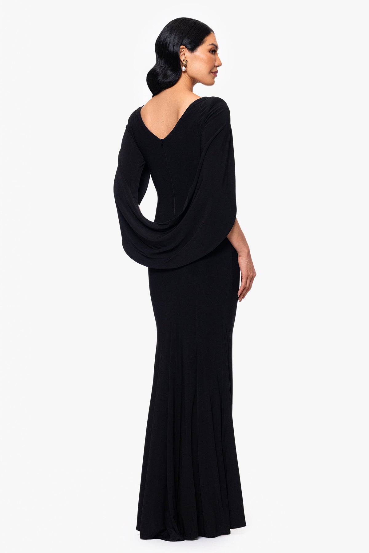 “Miriam” Jersey Knit Draped Back Dress - Black | Betsy & Adam