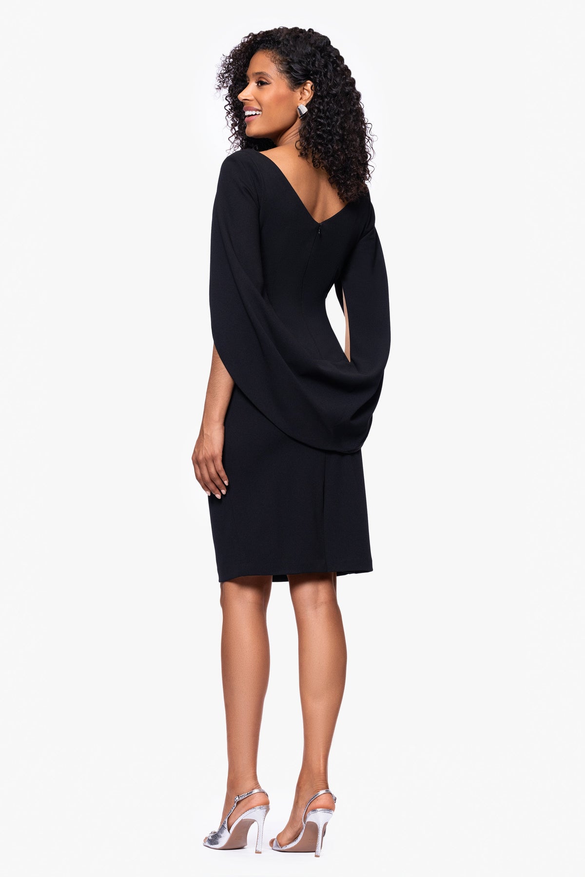 "Jordan" Scuba Crepe Draped Back Short Dress - Black | Betsy & Adam