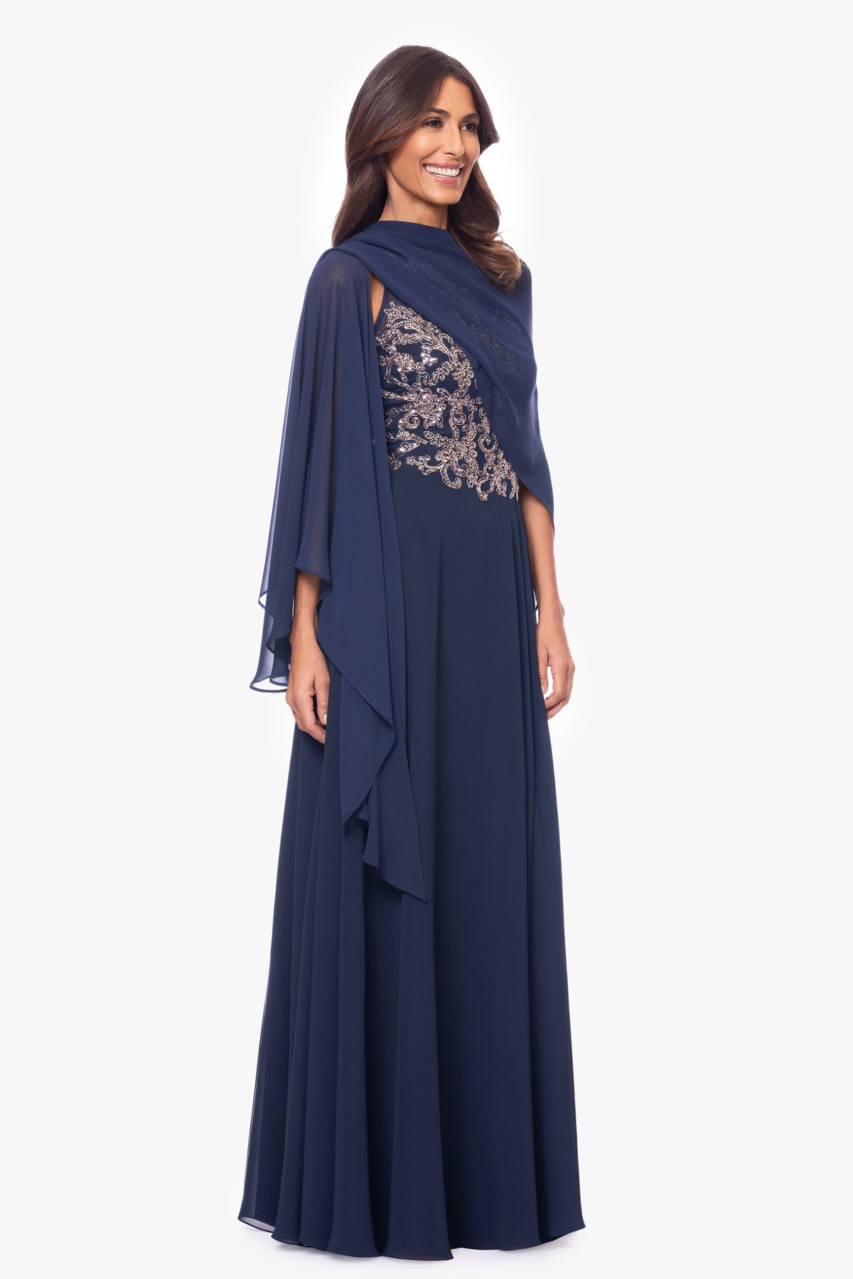 "Bernadette" Chiffon Shawl Wrap - Navy | Betsy & Adam