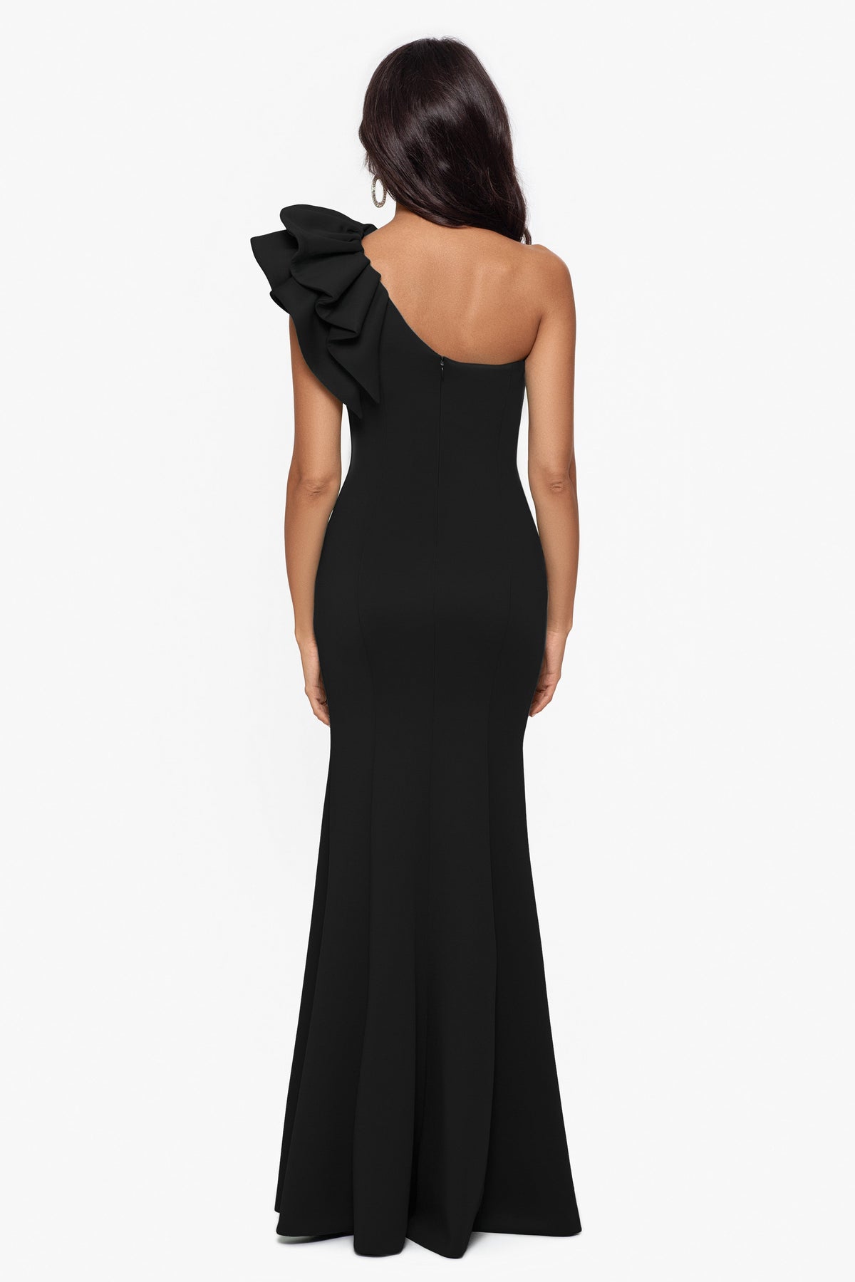 "Daisy" Techno Scuba Crepe One Shoulder Dress - Black | Betsy & Adam