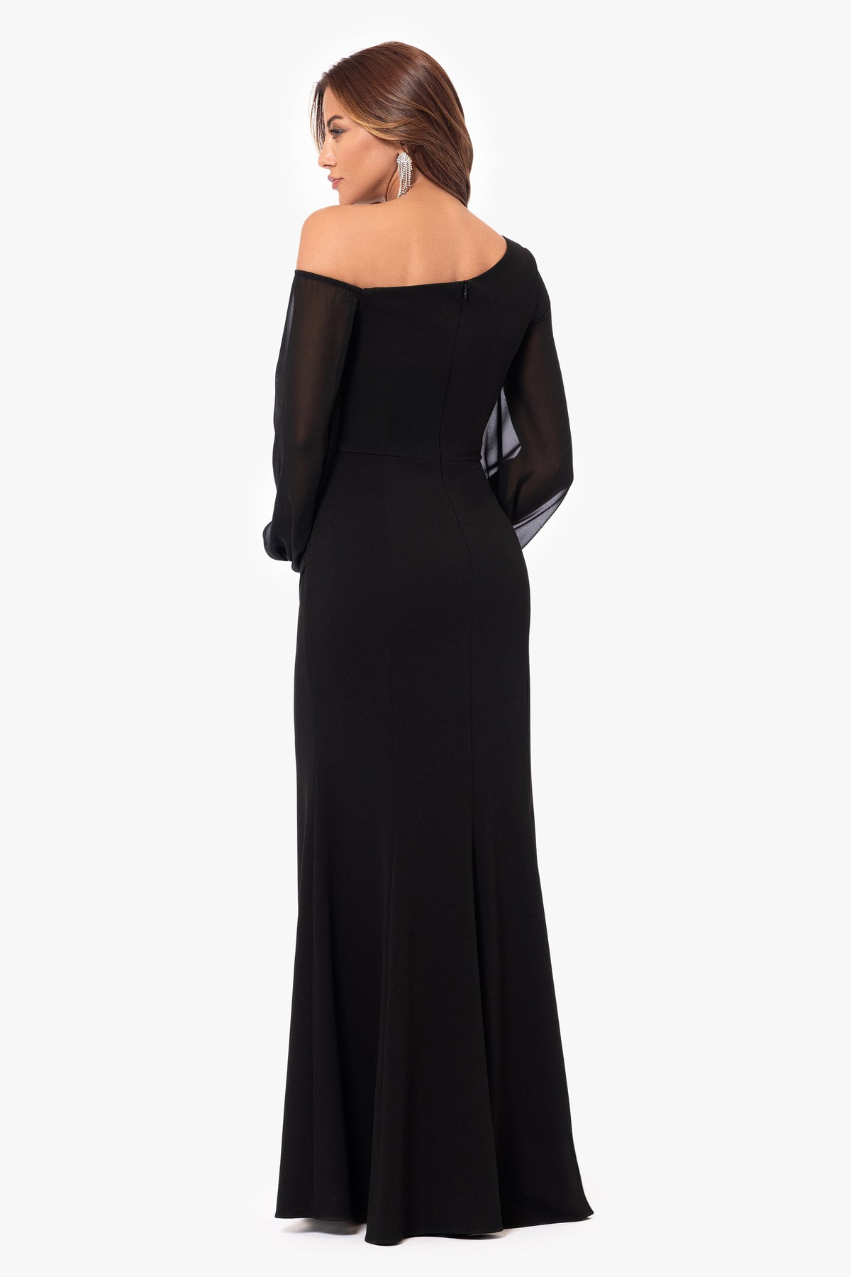 "Donna" Scuba Crepe Illusion Sleeve Dress - Black | Betsy & Adam