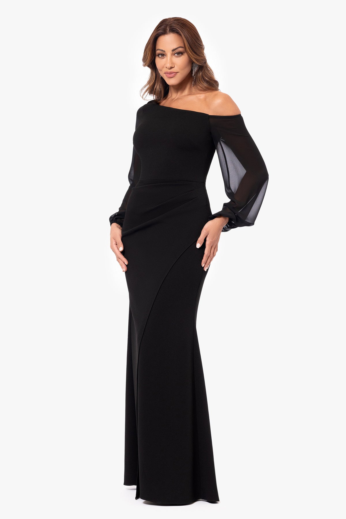 "Donna" Scuba Crepe Illusion Sleeve Dress - Black | Betsy & Adam