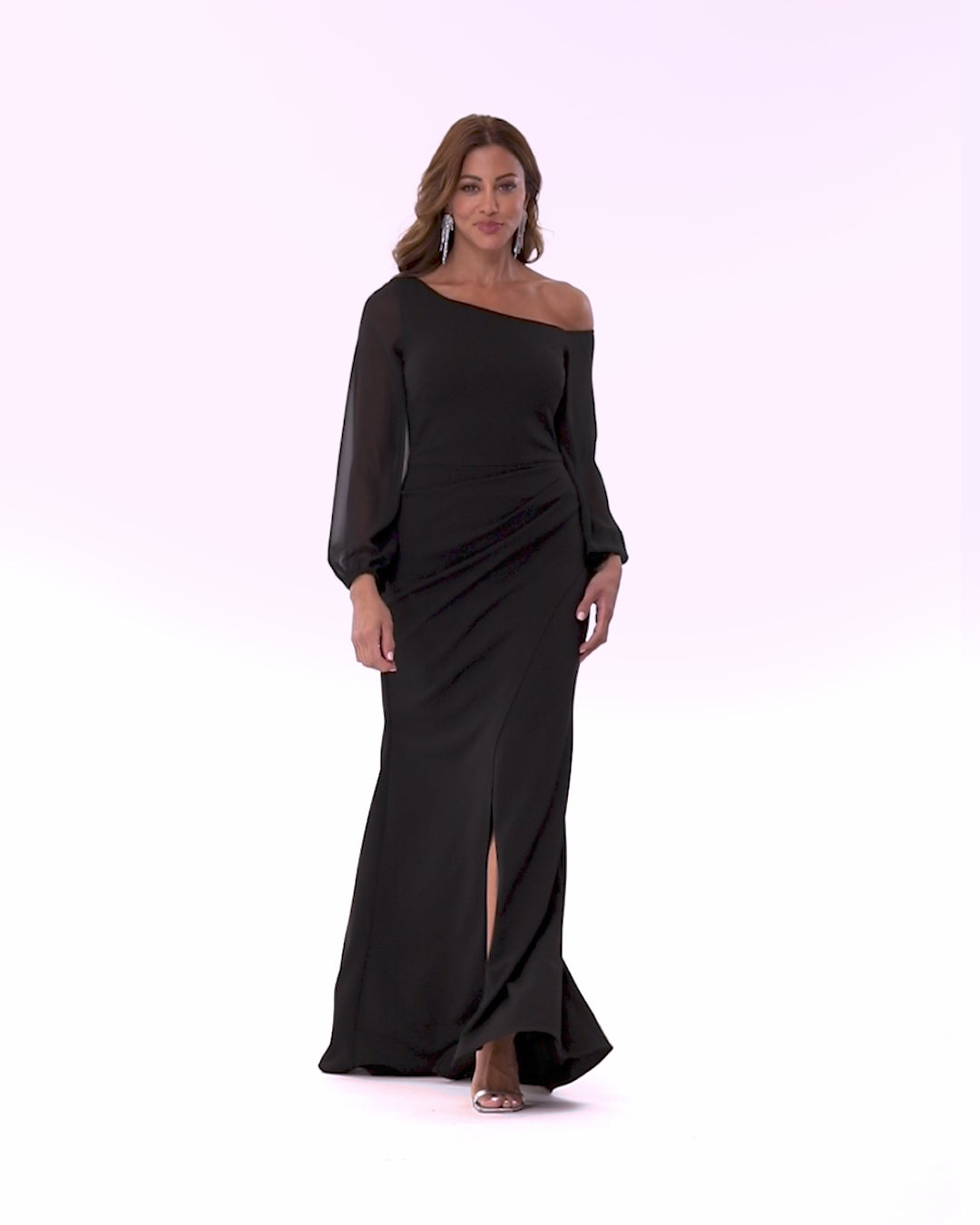 "Donna" Scuba Crepe Illusion Sleeve Dress - Black | Betsy & Adam