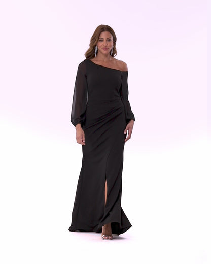 "Donna" Scuba Crepe Illusion Sleeve Dress - Black | Betsy & Adam