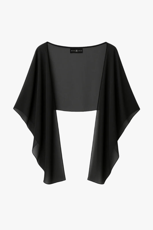 "Bernadette" Chiffon Shawl Wrap - Black | Betsy & Adam