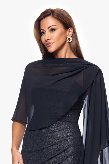 "Bernadette" Chiffon Shawl Wrap - Black | Betsy & Adam