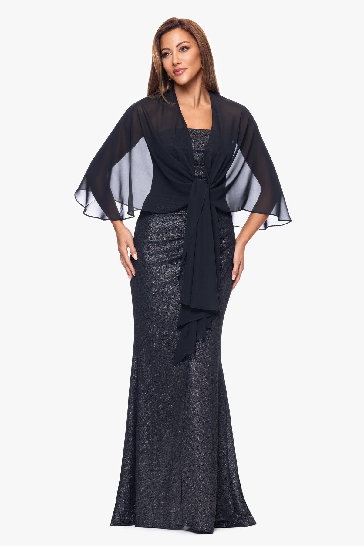 "Bernadette" Chiffon Shawl Wrap - Black | Betsy & Adam