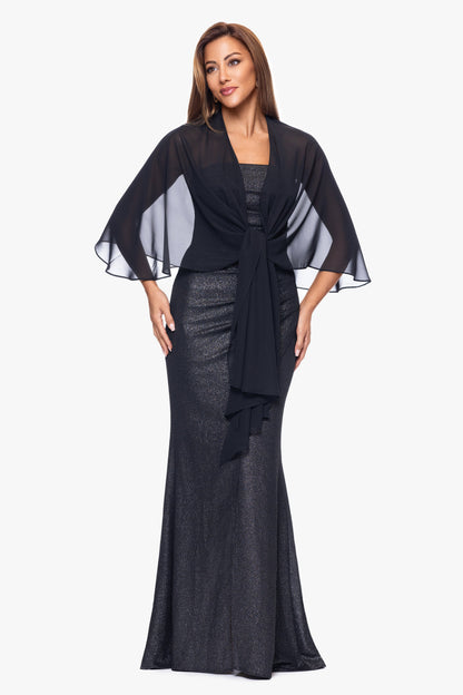 "Bernadette" Chiffon Shawl Wrap - Black | Betsy & Adam