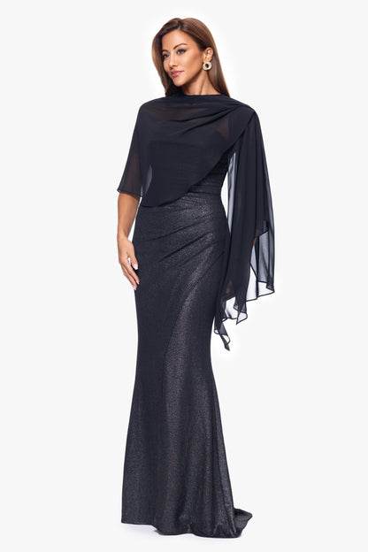 "Bernadette" Chiffon Shawl Wrap - Black | Betsy & Adam