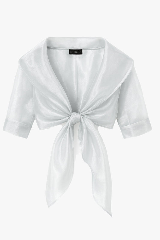 "Agnes" Organza 3/4 Sleeve Shawl Wrap - Silver | Betsy & Adam