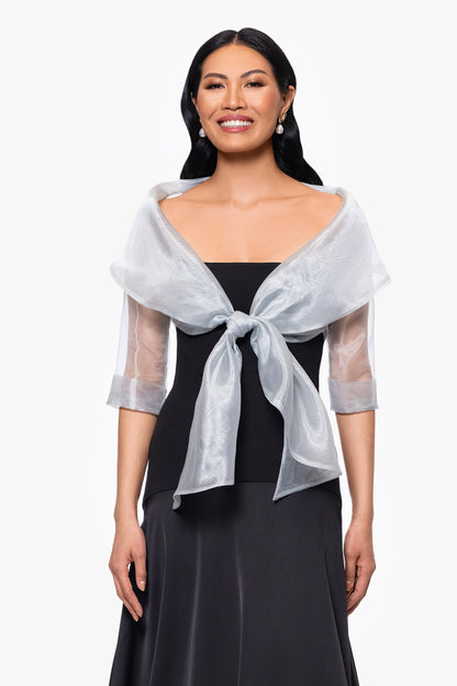 "Agnes" Organza 3/4 Sleeve Shawl Wrap - Silver | Betsy & Adam