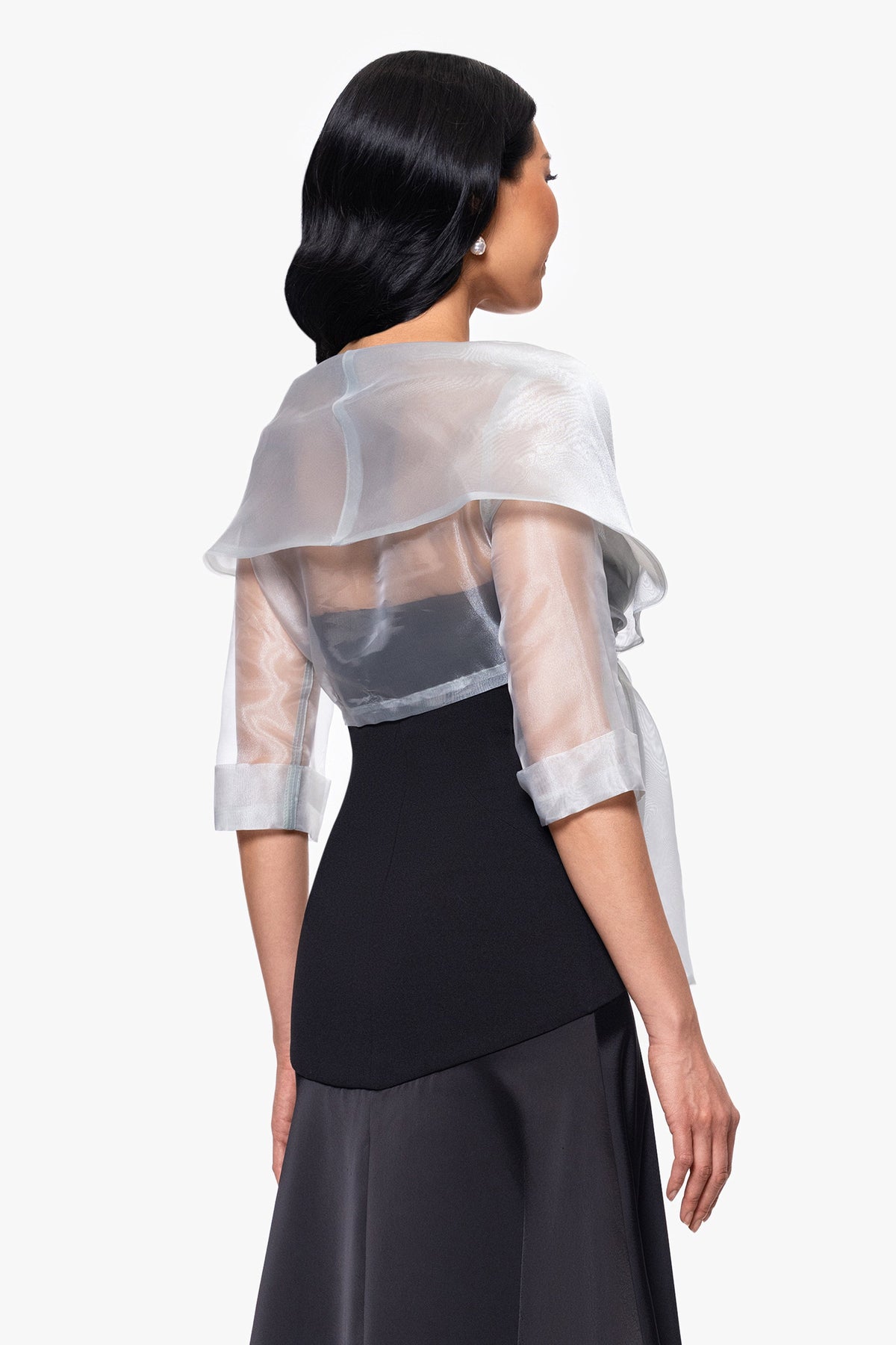 "Agnes" Organza 3/4 Sleeve Shawl Wrap - Silver | Betsy & Adam