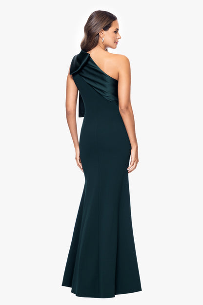 "Carmela" Scuba Crepe With Satin Bow Dress - Pine | Betsy & Adam