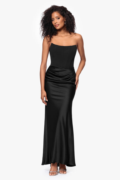 "Debra" Scuba Crepe & Satin Strapless Dress - Black | Betsy & Adam