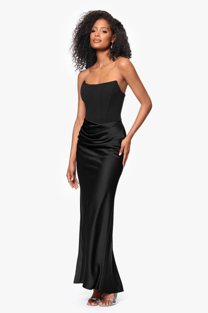 "Debra" Scuba Crepe & Satin Strapless Dress - Black | Betsy & Adam