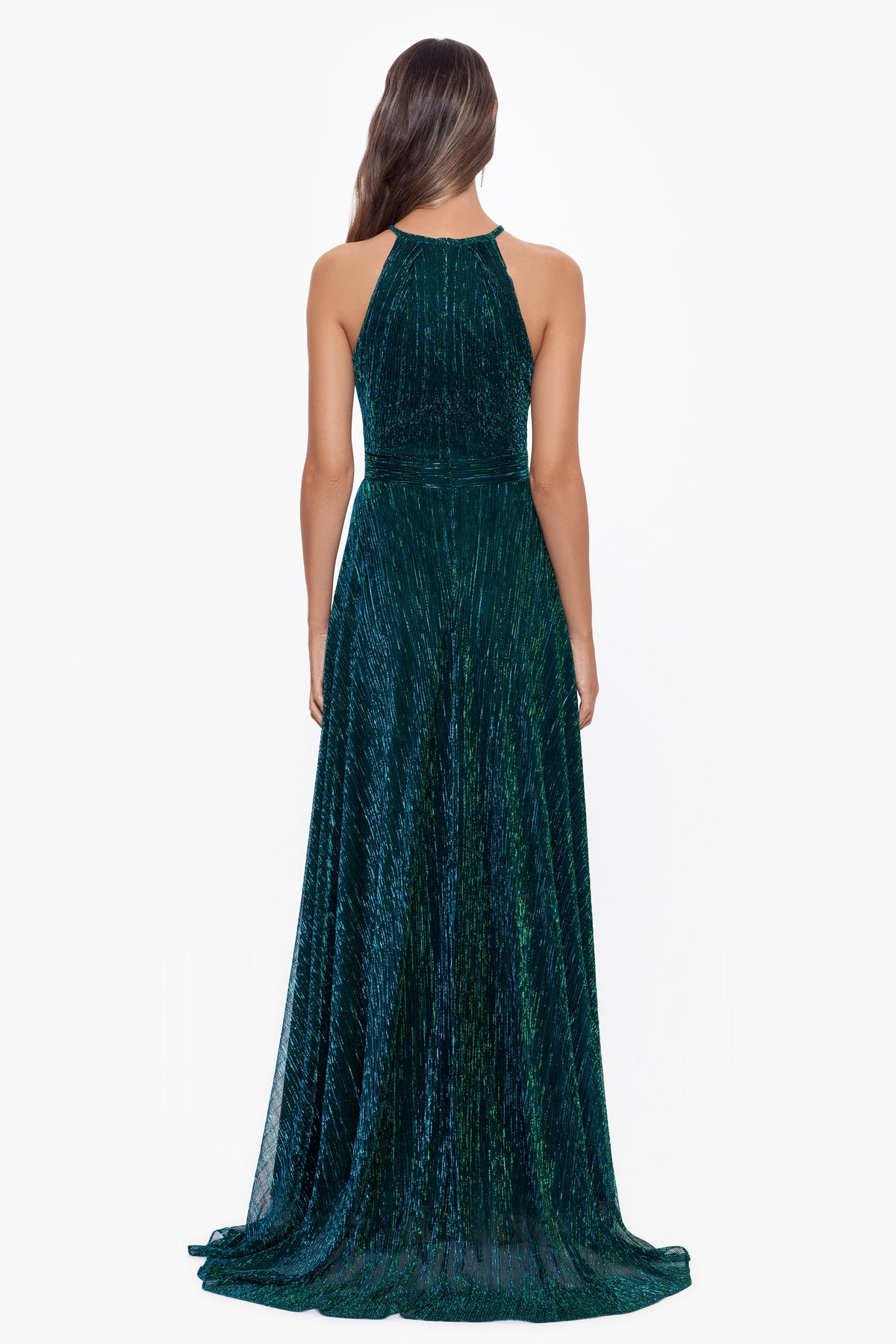 Petite "Mila" Metallic Halter Dress - Jade | Betsy & Adam