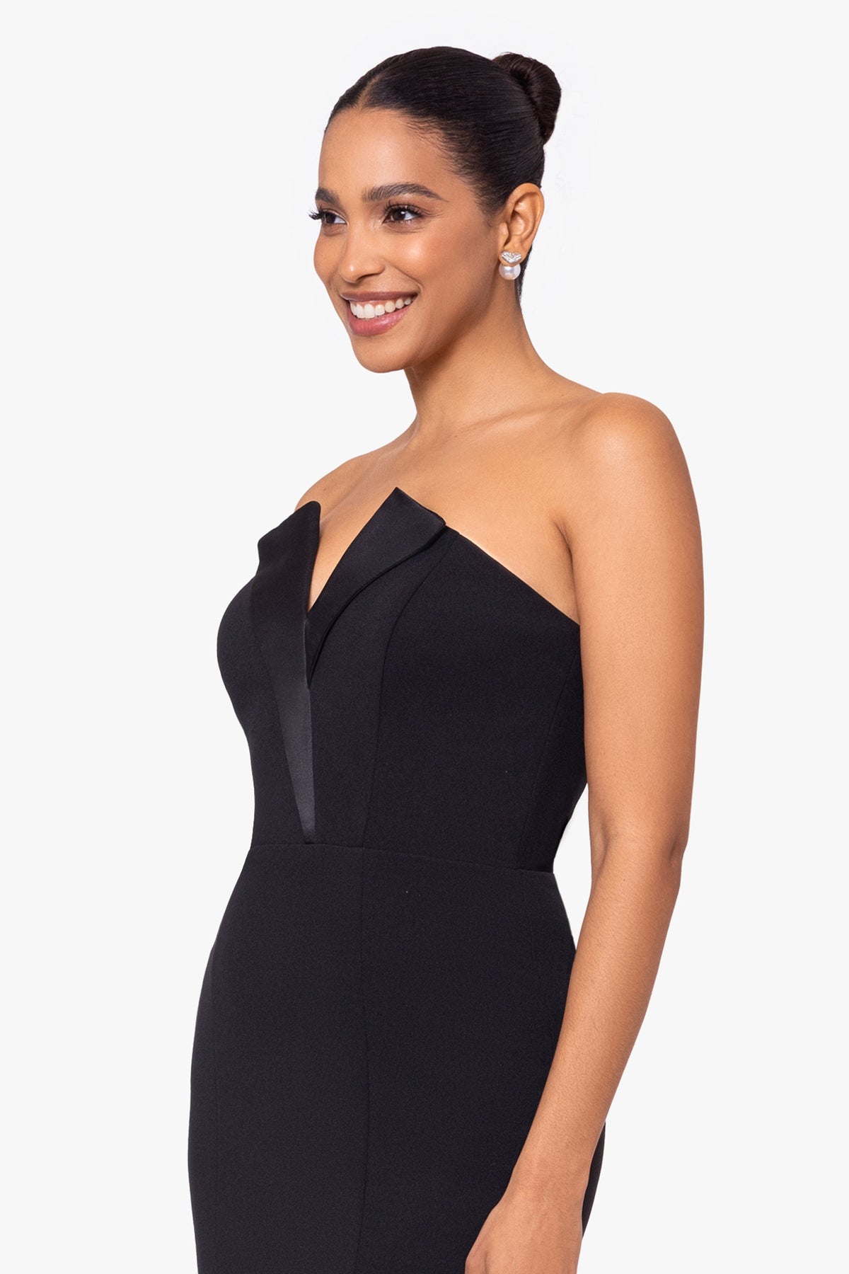 Petite "Violette" Scuba Crepe Strapless Tuxedo Dress - Black | Betsy & Adam