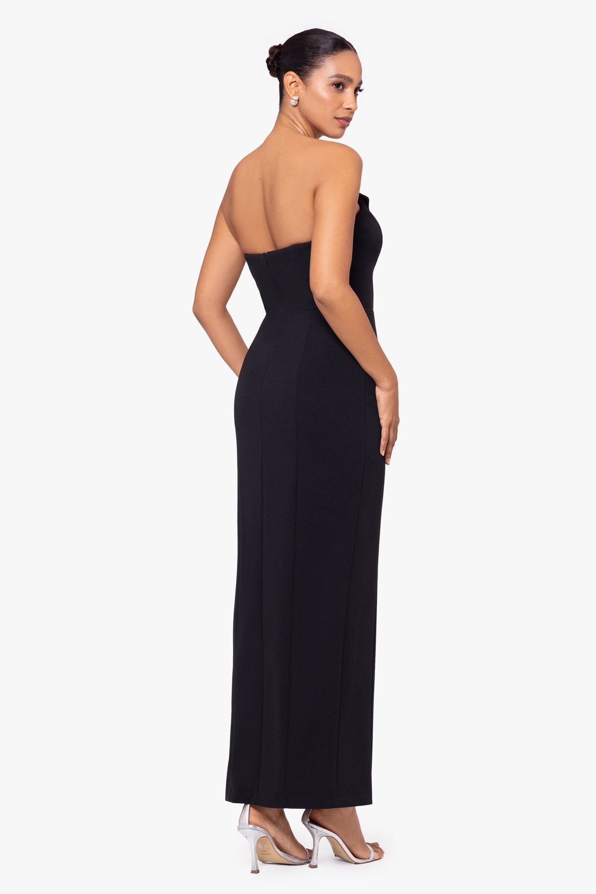 Petite "Violette" Scuba Crepe Strapless Tuxedo Dress - Black | Betsy & Adam