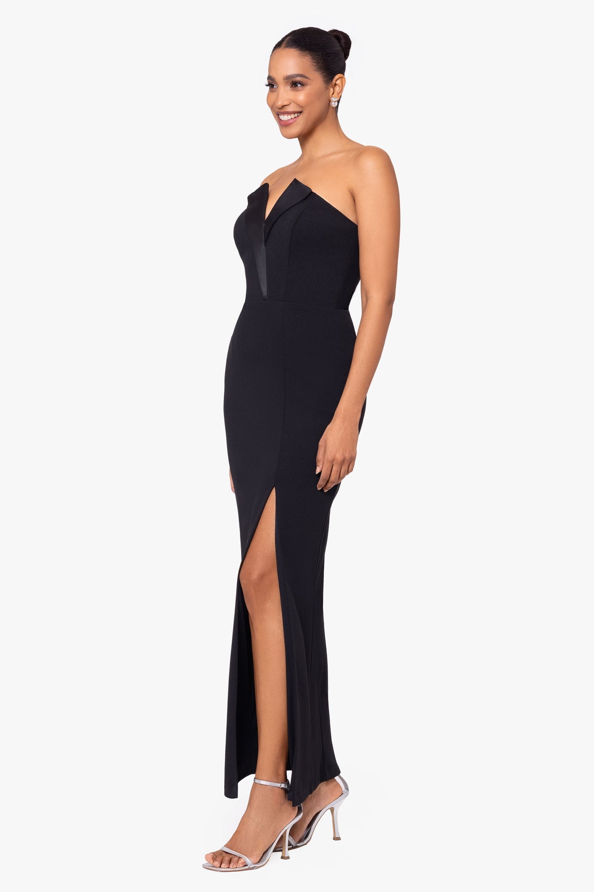 Petite "Violette" Scuba Crepe Strapless Tuxedo Dress - Black | Betsy & Adam