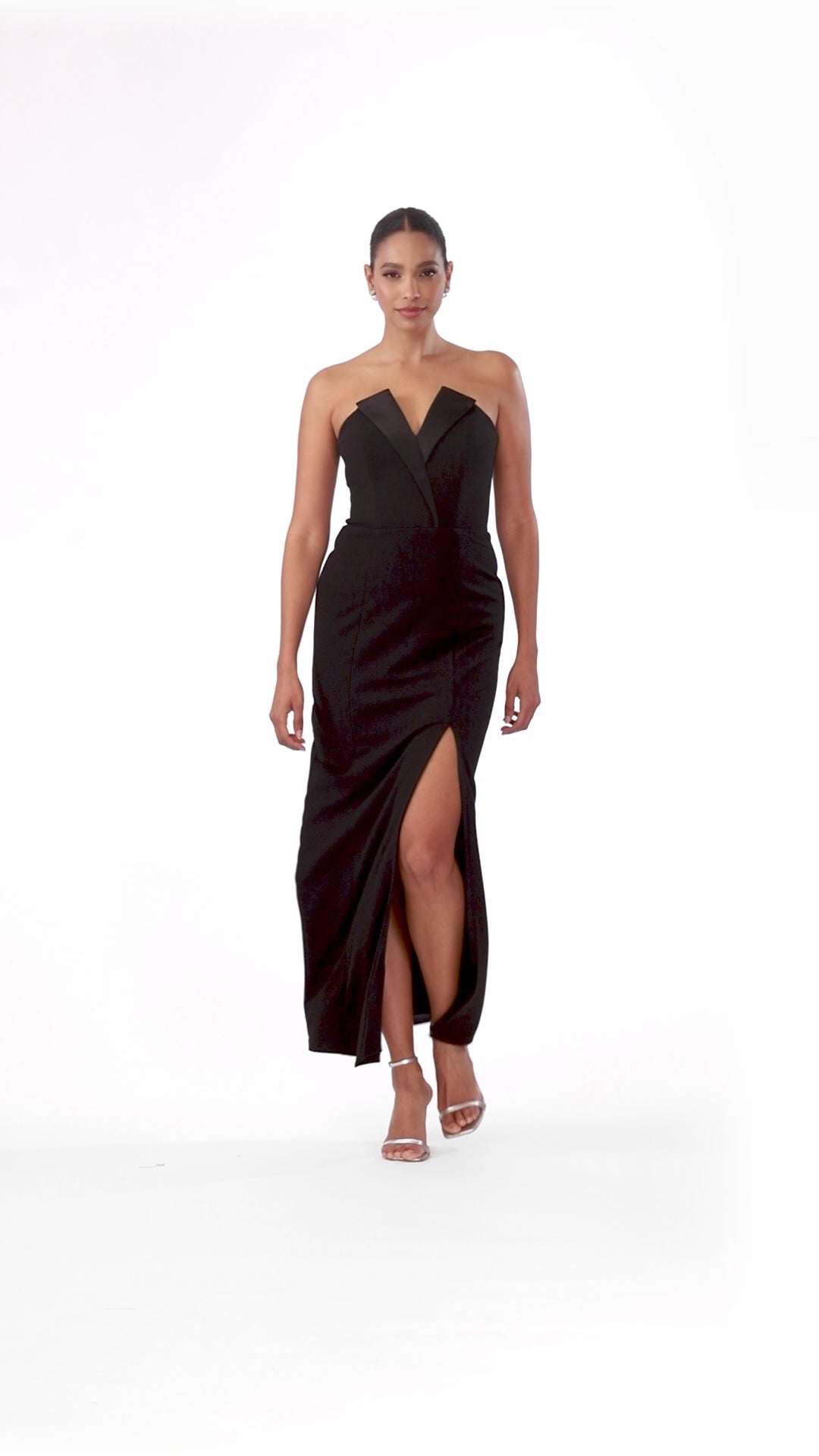 Petite "Violette" Scuba Crepe Strapless Tuxedo Dress - Black | Betsy & Adam