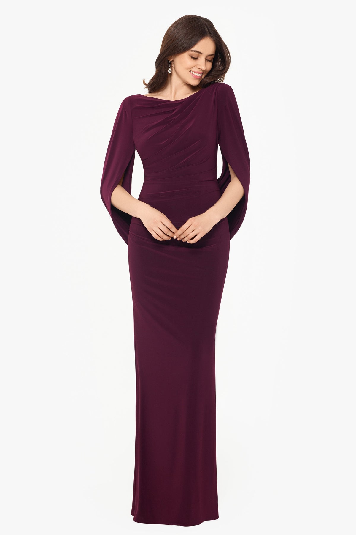 “Miriam” Jersey Knit Draped Back Dress - Wine | Betsy & Adam
