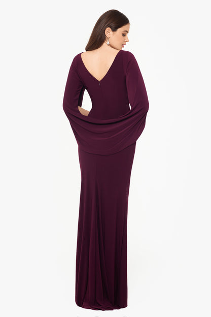 “Miriam” Jersey Knit Draped Back Dress - Wine | Betsy & Adam