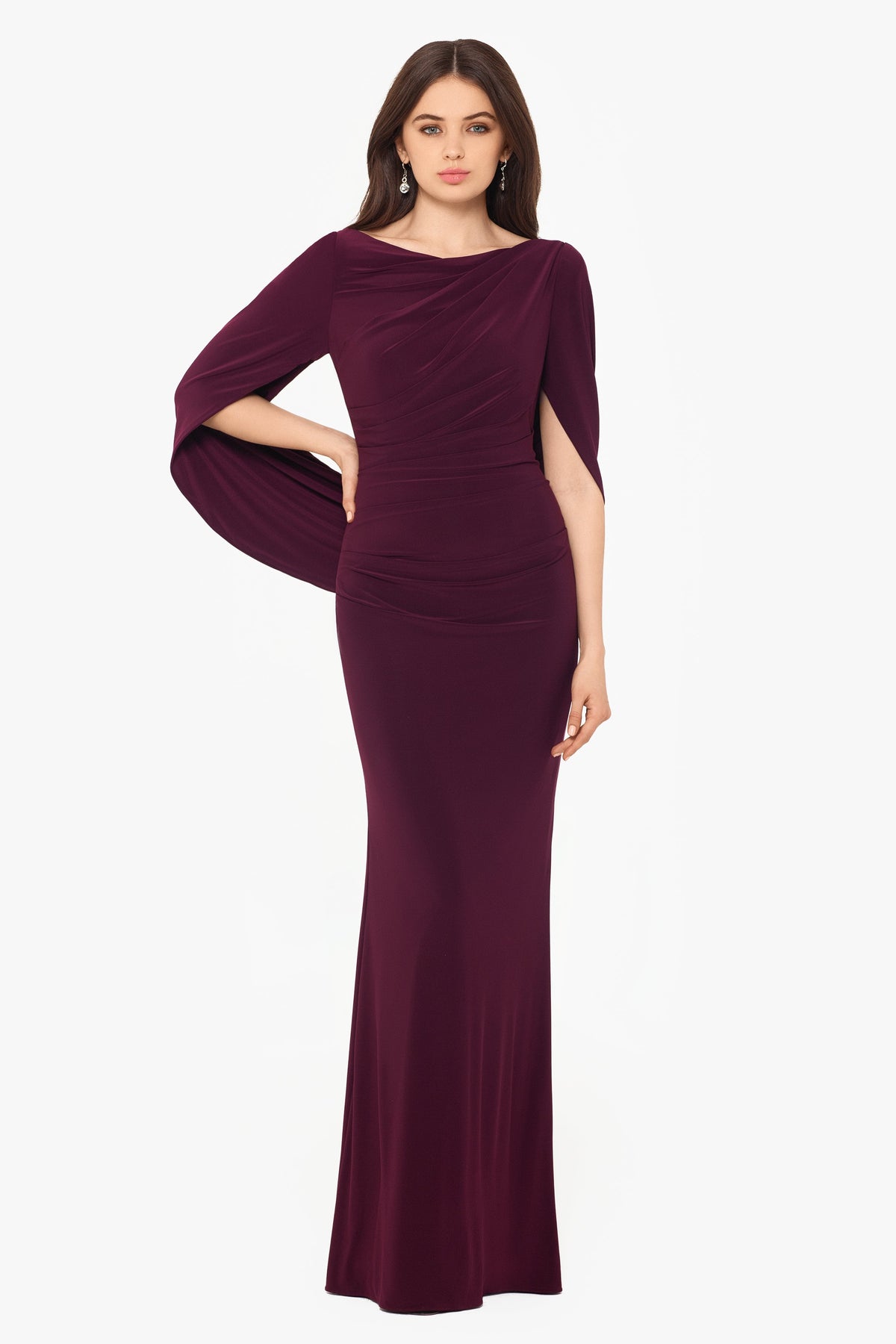 “Miriam” Jersey Knit Draped Back Dress - Wine | Betsy & Adam