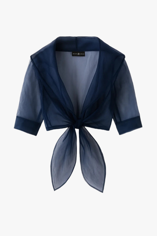 "Agnes" Organza 3/4 Sleeve Shawl Wrap - Navy | Betsy & Adam