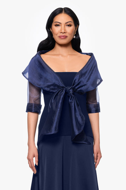 "Agnes" Organza 3/4 Sleeve Shawl Wrap - Navy | Betsy & Adam