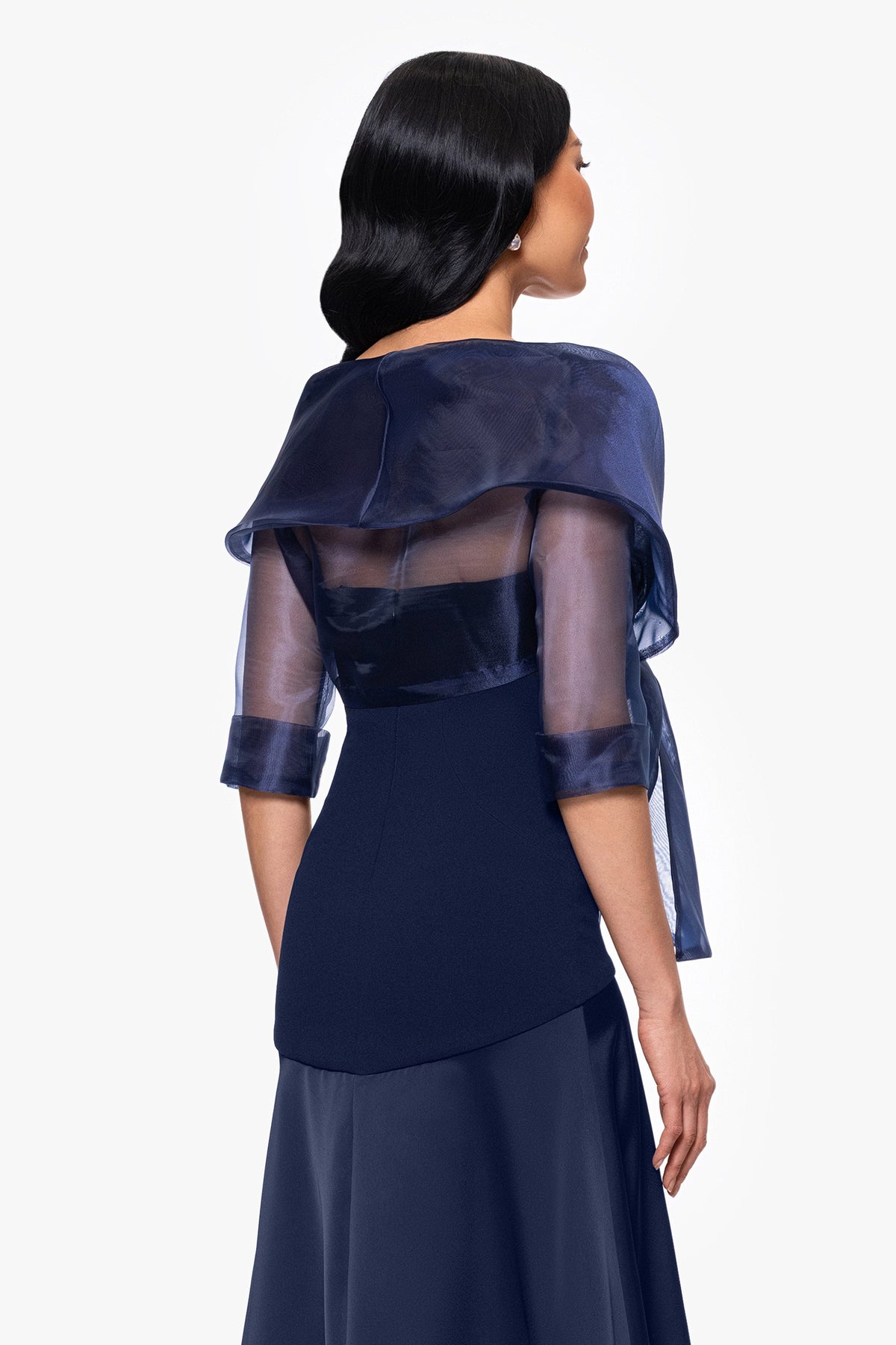"Agnes" Organza 3/4 Sleeve Shawl Wrap - Navy | Betsy & Adam
