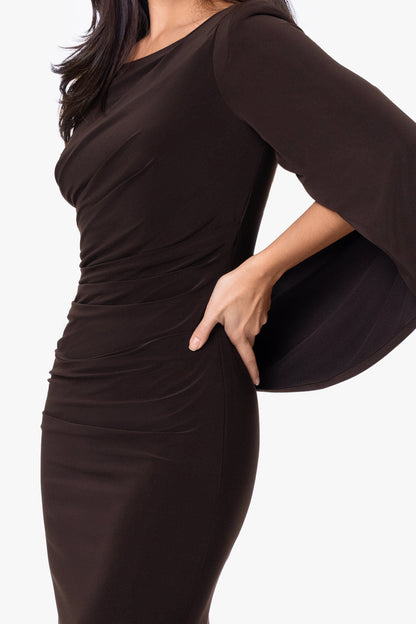 “Miriam” Jersey Knit Draped Back Dress - Brown | Betsy & Adam