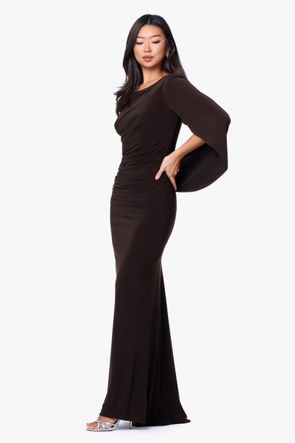 “Miriam” Jersey Knit Draped Back Dress - Brown | Betsy & Adam