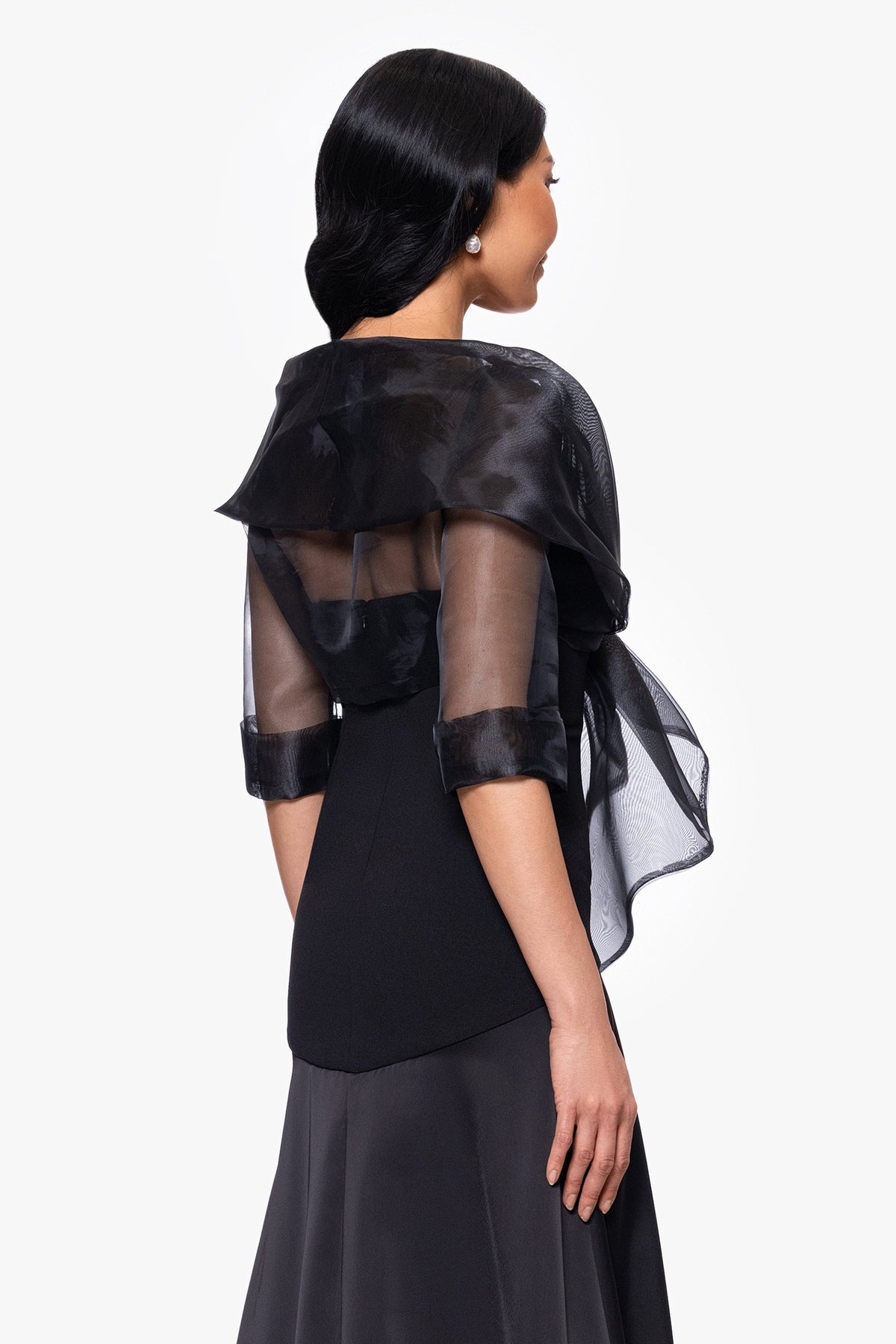 "Agnes" Organza 3/4 Sleeve Shawl Wrap - Black | Betsy & Adam