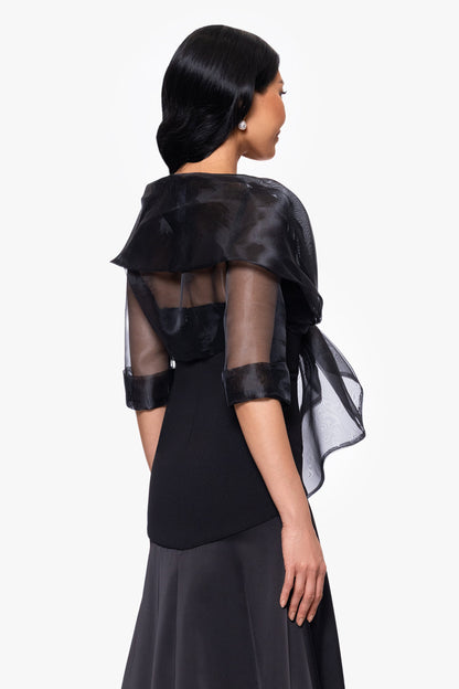 "Agnes" Organza 3/4 Sleeve Shawl Wrap - Black | Betsy & Adam